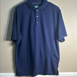 Ben Hogan Performance men's polo shirt in a textured navy blue fabric. Size L